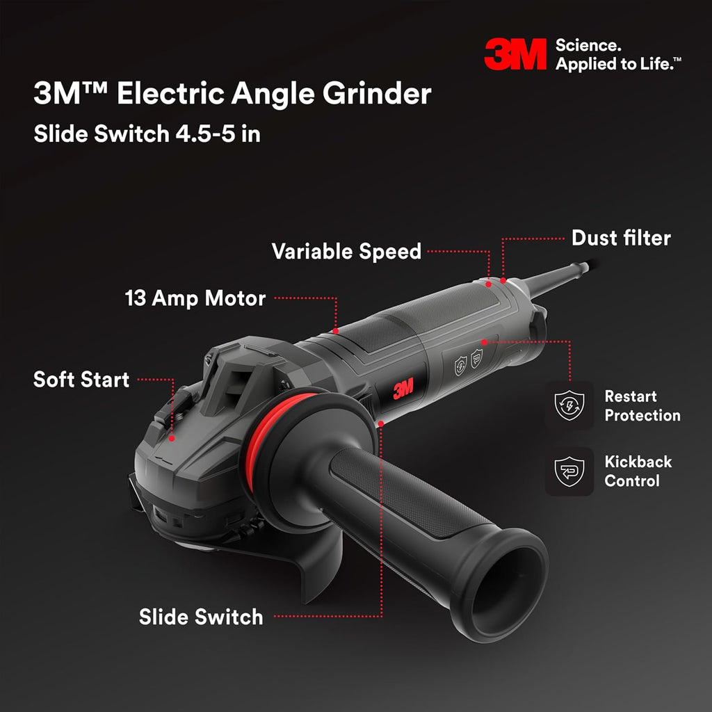 3M Electric Angle Grinder, 11131, VS, 6 in Paddle Switch, 13-Amp, 120V, for Cutting, Grinding, Polishing and Rust Removal,1 EA