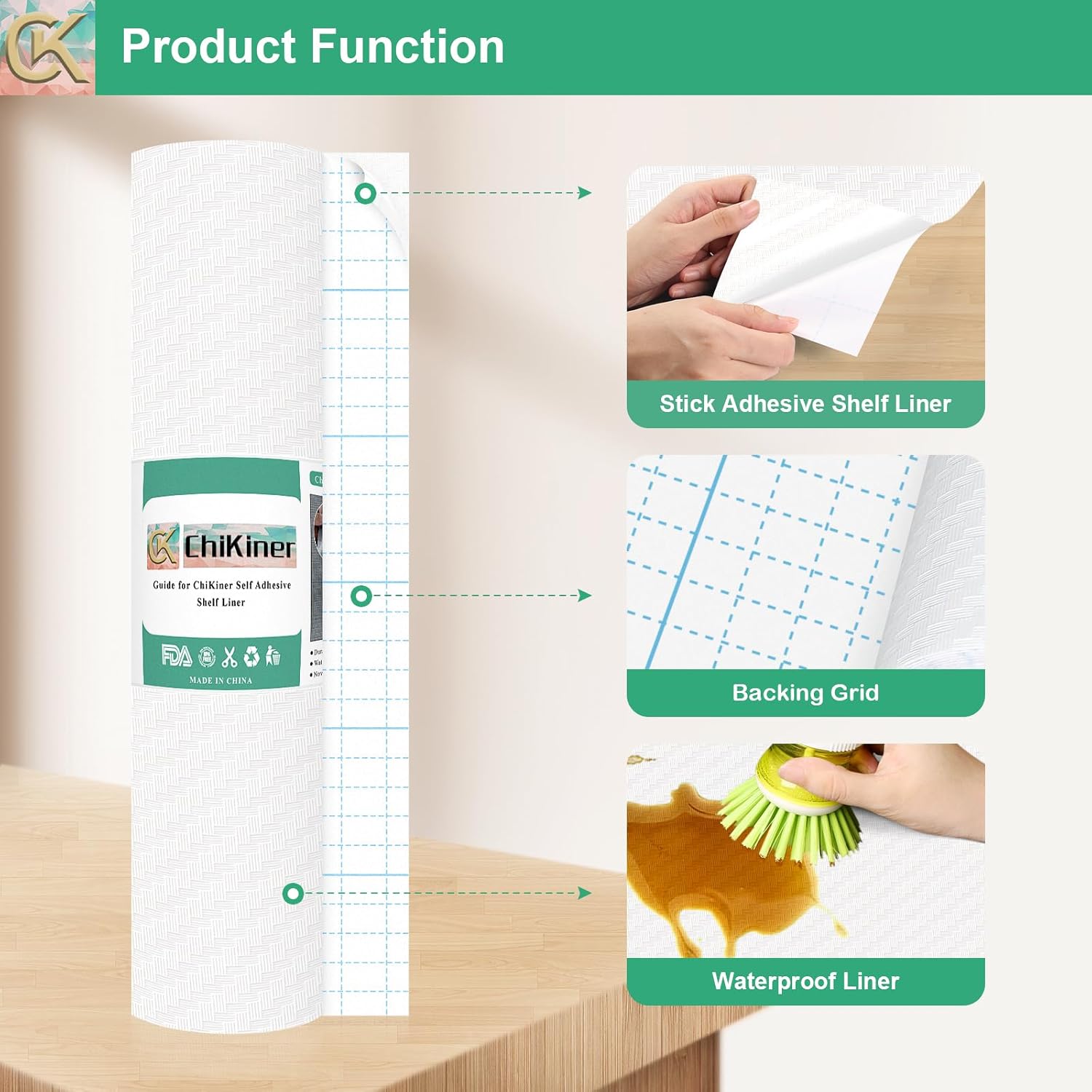 Self-Adhesive Shelf Liner Kitchen Liner, Waterproof Backed Paper Easy Peel and Stick Contact Liner Without Residue for Decor Your Desk Surface, Kitchen Countertops (White, 11.8 x 118.1 inches)