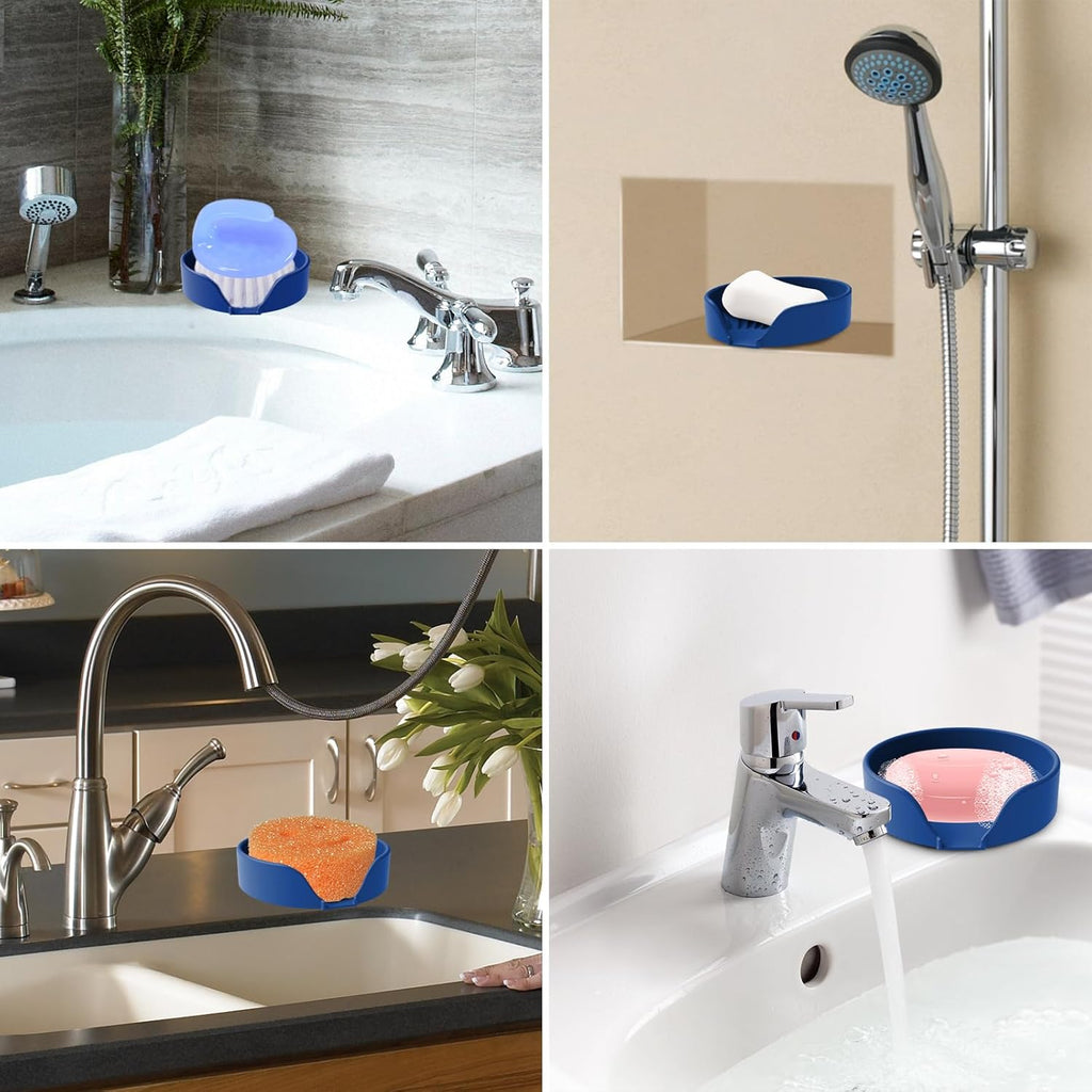 Self Draining Soap Dish, Silicone Suction Cup Soap Holder Tray Savers Container Sponge Holder for Bar Bathroom Shower Kitchen Sink, Can Extend Soap Life (1, Royal Blue)