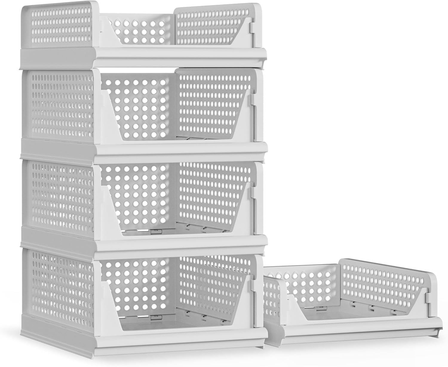 Proarea 5 Pack Stackable Plastic Storage Basket Closet Organizer Bin Foldable Clothes Organizer Storage Drawer Shelf Container for Living room Bathroom Kitchen Office (3L+2S)