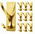 10 Pack Self Adhesive Coat Hooks for Hanging, Heavy Duty Stainless Double Wall Hook for Towel, Backpack, Hat, Sturdy Metal Hanger for Bathroom, Bedroom, Door, Wall Mounted, Brushed Gold