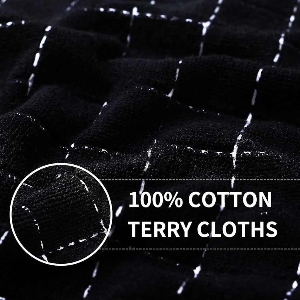 Homaxy 100% Cotton Terry Kitchen Towels(Black, 13 x 28 inches), Checkered Designed, Soft and Super Absorbent Dish Towels, 6 Pack
