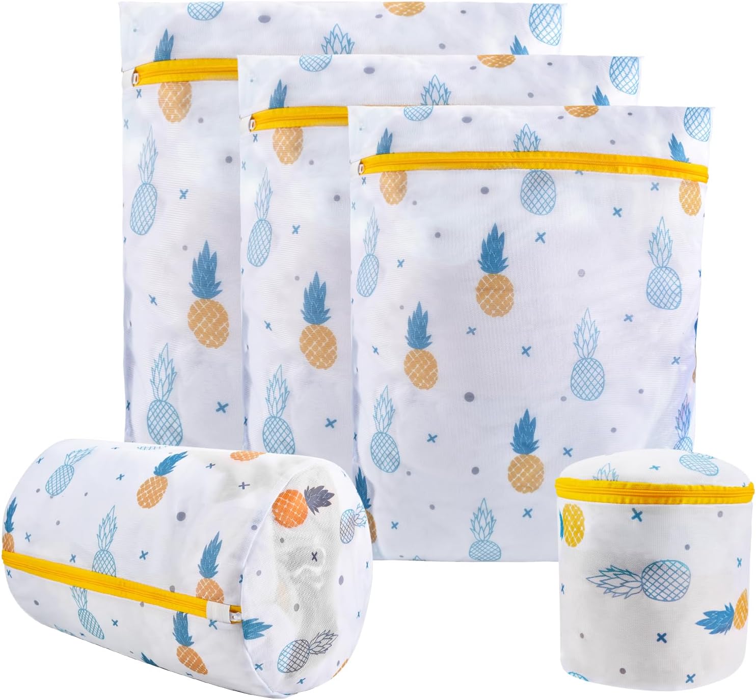 Mesh Laundry Bag, Durable Laundry Bags with Premium Zipper, 5-Piece Washing Machine Wash Bags for Delicates Blouse, Hosiery, Baby Clothes, Travel Organization Bag (Pineapple)