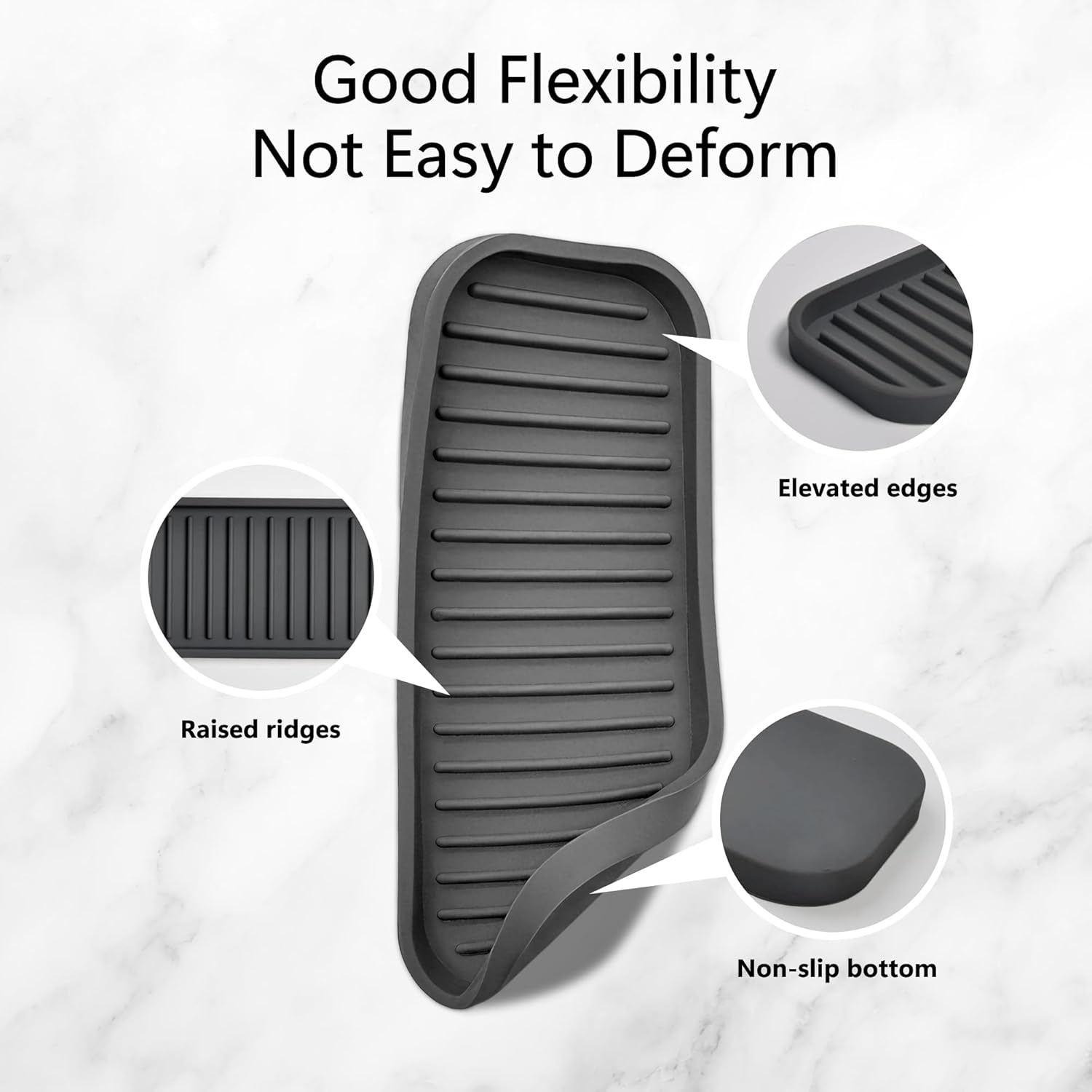 Mofason Silicone Sponge Holder, Tray for Soap and Sponge, Kitchen Sink Tray, Accessories to Help You Clean Kitchen Sink Sponge Rack（Gray, 2 Pack）