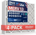 BNX TruFilter 20x22x1 Air Filter MERV 13 (4-Pack) - MADE IN USA - Electrostatic Pleated Air Conditioner HVAC AC Furnace Filters for Allergies, Pollen, Mold, Bacteria, Smoke, Allergen, MPR 1900 FPR 10