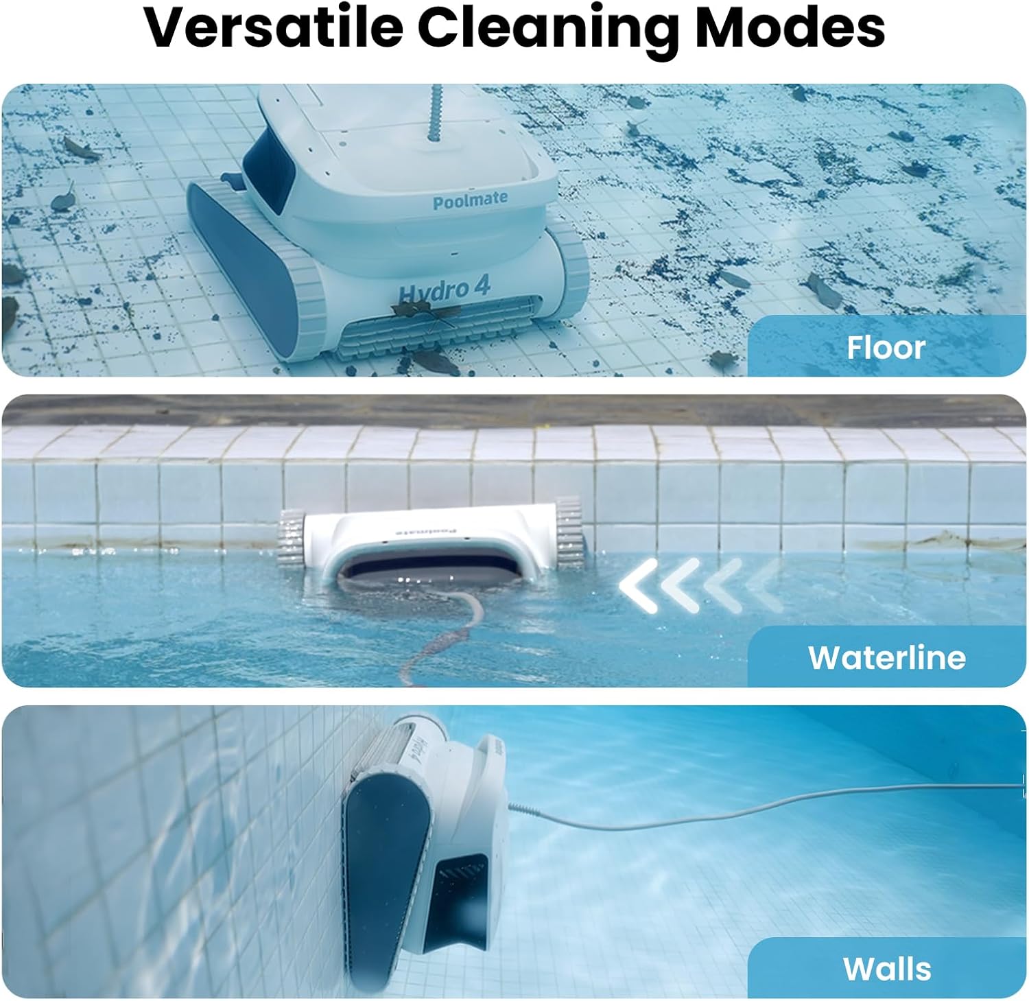 Poolmate Hydro 4 Corded Robotic Pool Cleaner, Pool Vacuum for Inground Aboveground Pools, 4.1L Filter Basket, Floor Wall Waterline Cleaning, Pool Cleaner Robot Ideal for Pools up to 50 FT in Length