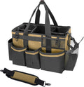Wearable Cleaning Caddy Organizer with Handle & Shoulder Straps for Housekeepers, Under Sink & Car Cleaning Tool Organizer Bag with 4 Foldable Dividers (Tan)