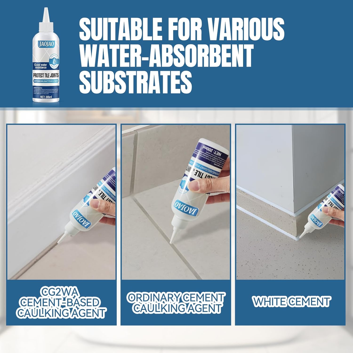 JAOJAO Grout Sealer for Floor Tile, Grout Repair Kit Tile Grout Sealer Shower Sealant Quick Drying Long Lasting Transparent for Floor Tile for Stone Bathroom Marble Indoor Outdoor, 200ml