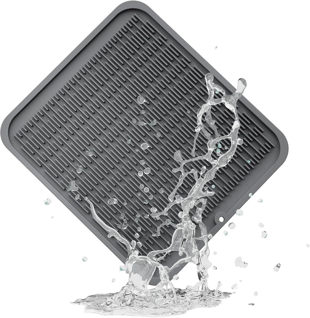 ZLR Silicone Dish Drying Mat for Kitchen Counter, Eco-Friendly Fast Dry Dish Mat, Easy Clean Multi Usage Drying Matt, Heat Resistant Trivet, 16" x 18" XL, Dark Gray