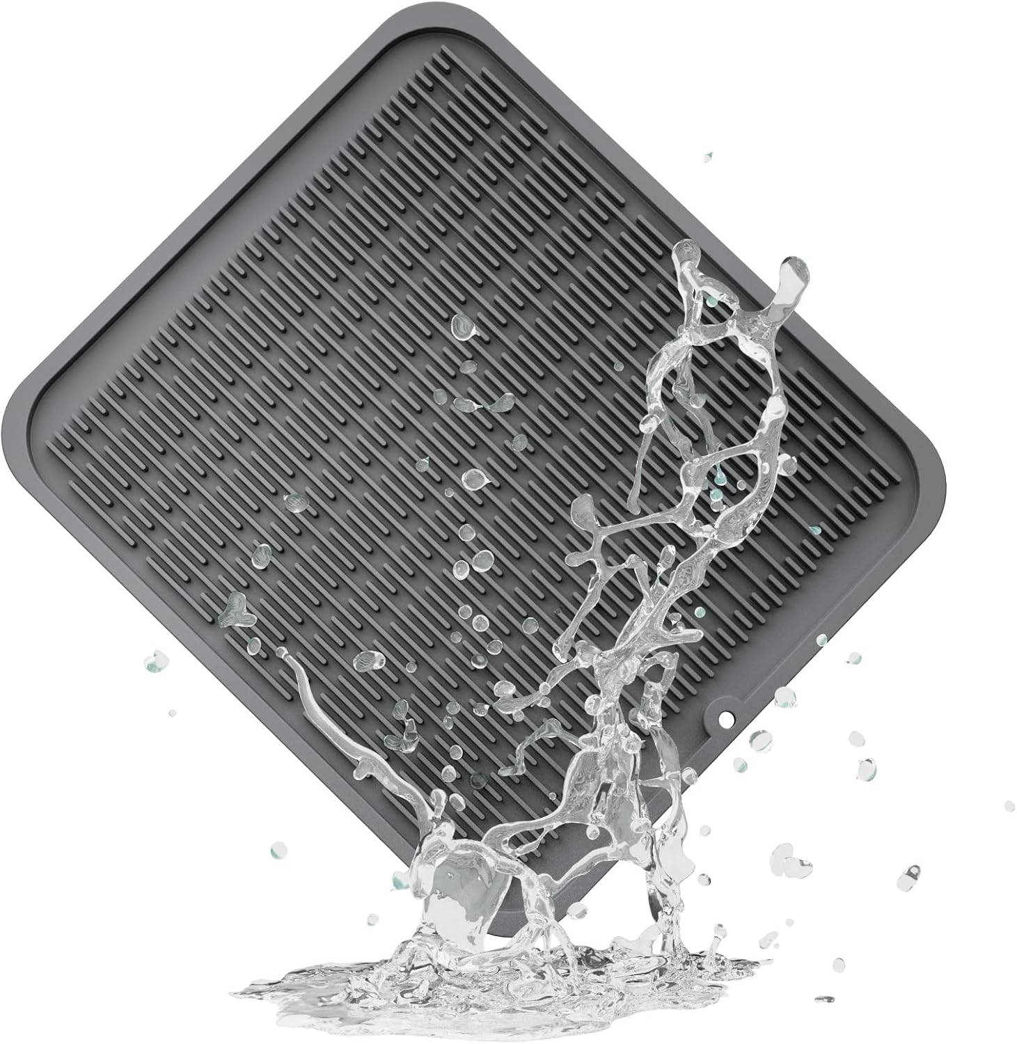 ZLR Silicone Dish Drying Mat for Kitchen Counter, Eco-Friendly Fast Dry Dish Mat, Easy Clean Multi Usage Drying Matt, Heat Resistant Trivet, 16" x 18" XL, Dark Gray