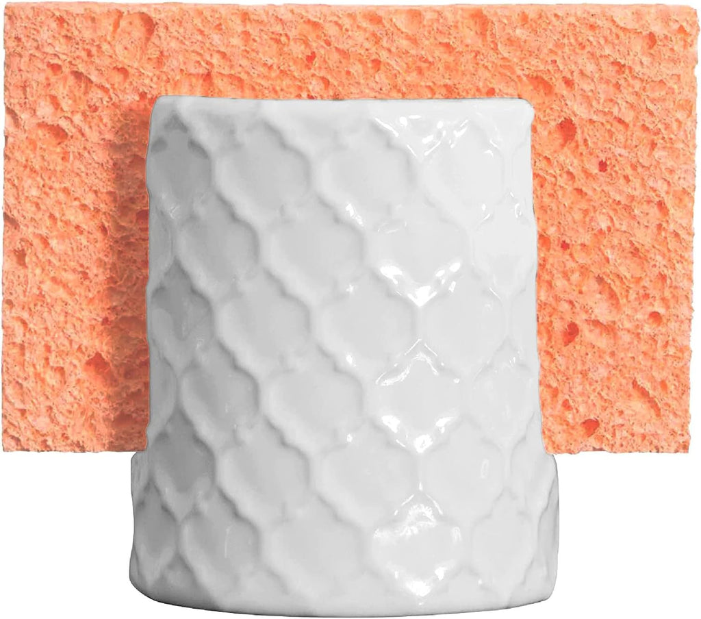 Home Acre Designs Sponge Holder for Kitchen Sink - Rustic Farmhouse Home Kitchen Decor - White Ceramic