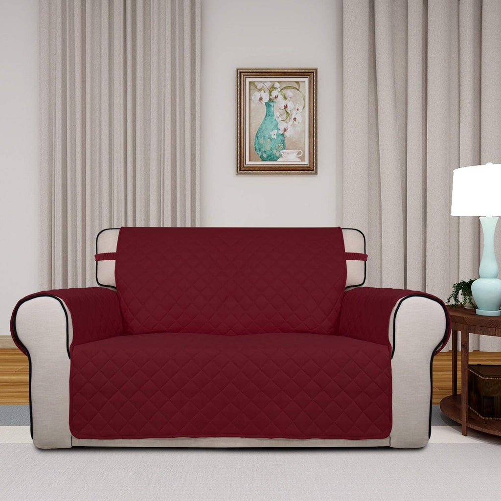 PureFit Reversible Quilted Sofa Cover, Water Resistant Slipcover Furniture Protector, Washable Couch Cover with Non Slip and Elastic Straps for Kids, Pets (Loveseat, Red/Ivory)