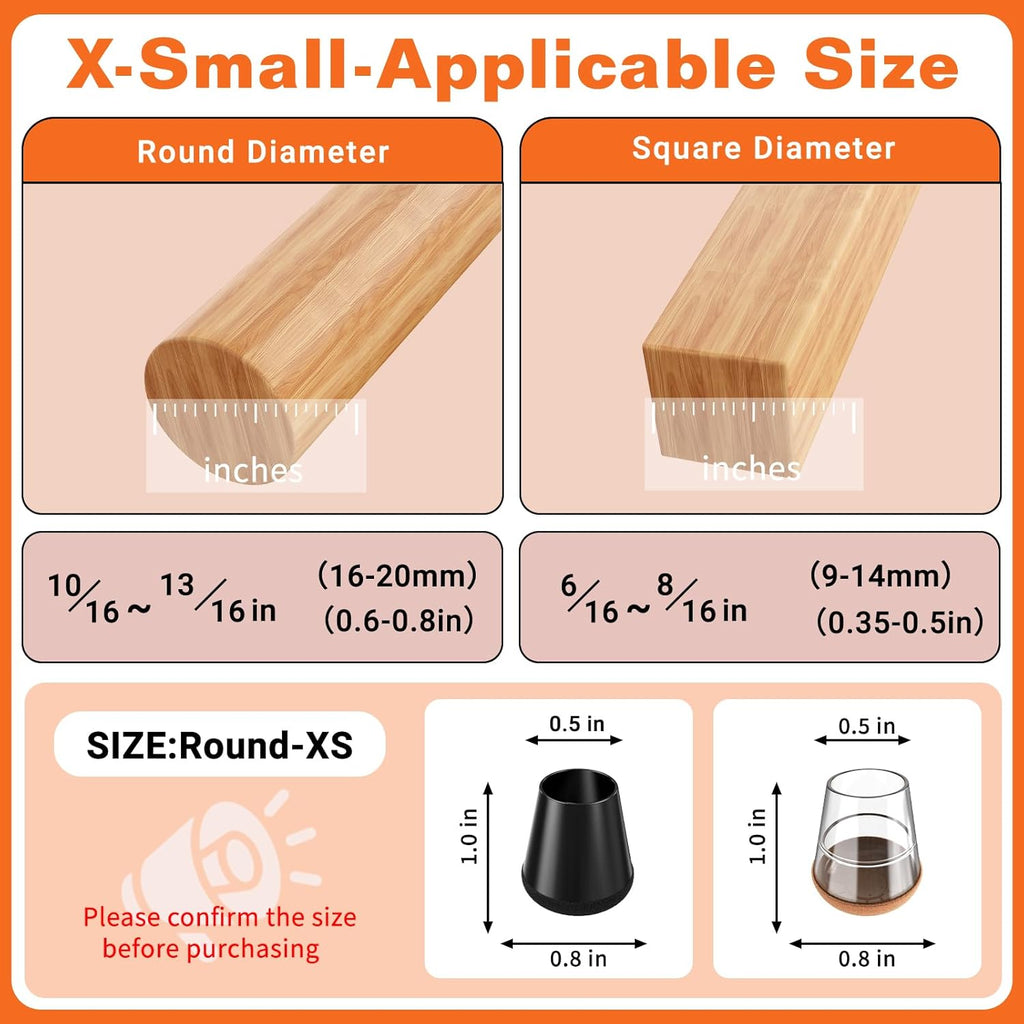 Chair Leg Floor Protectors Extra Small 16 Pcs,Silicone Chair Leg Protectors for Hardwood Floors/Tiles,360°Wrapped Felt Bottom to Prevent Scratch and Reduce Noise, Round Black