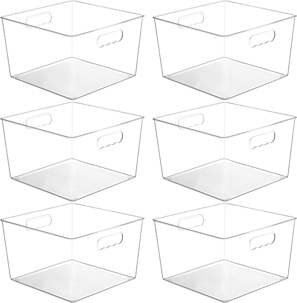 Vtopmart 6 Pack Extra Large Clear Plastic Storage Bins,11x11 Cube Acrylic Organizer Square Containers with Handle for Pantry,Closet,LaundryRoom,Kitchen,Bathroom,UnderSink Organization