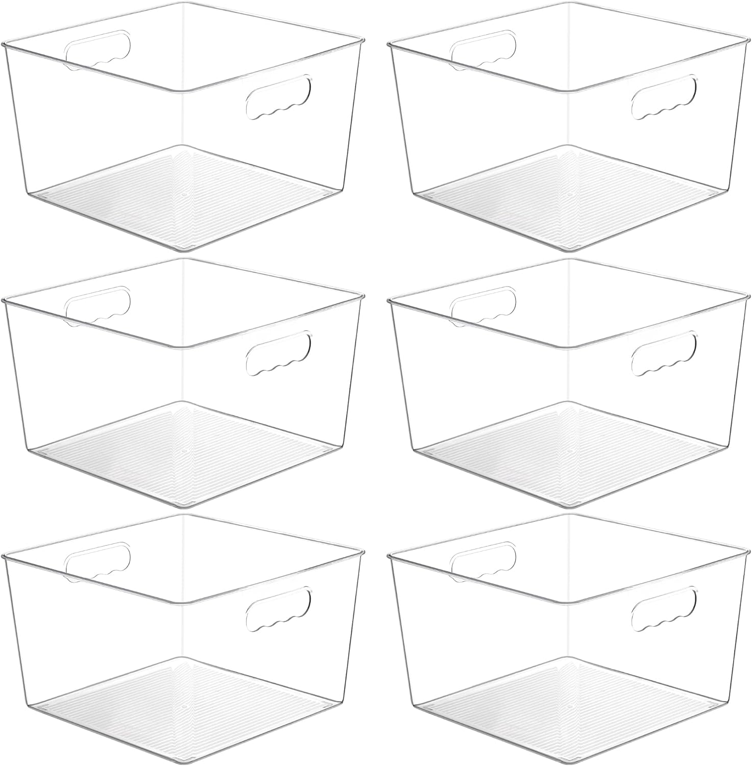 Vtopmart 6 Pack Extra Large Clear Plastic Storage Bins,11x11 Cube Acrylic Organizer Square Containers with Handle for Pantry,Closet,LaundryRoom,Kitchen,Bathroom,UnderSink Organization