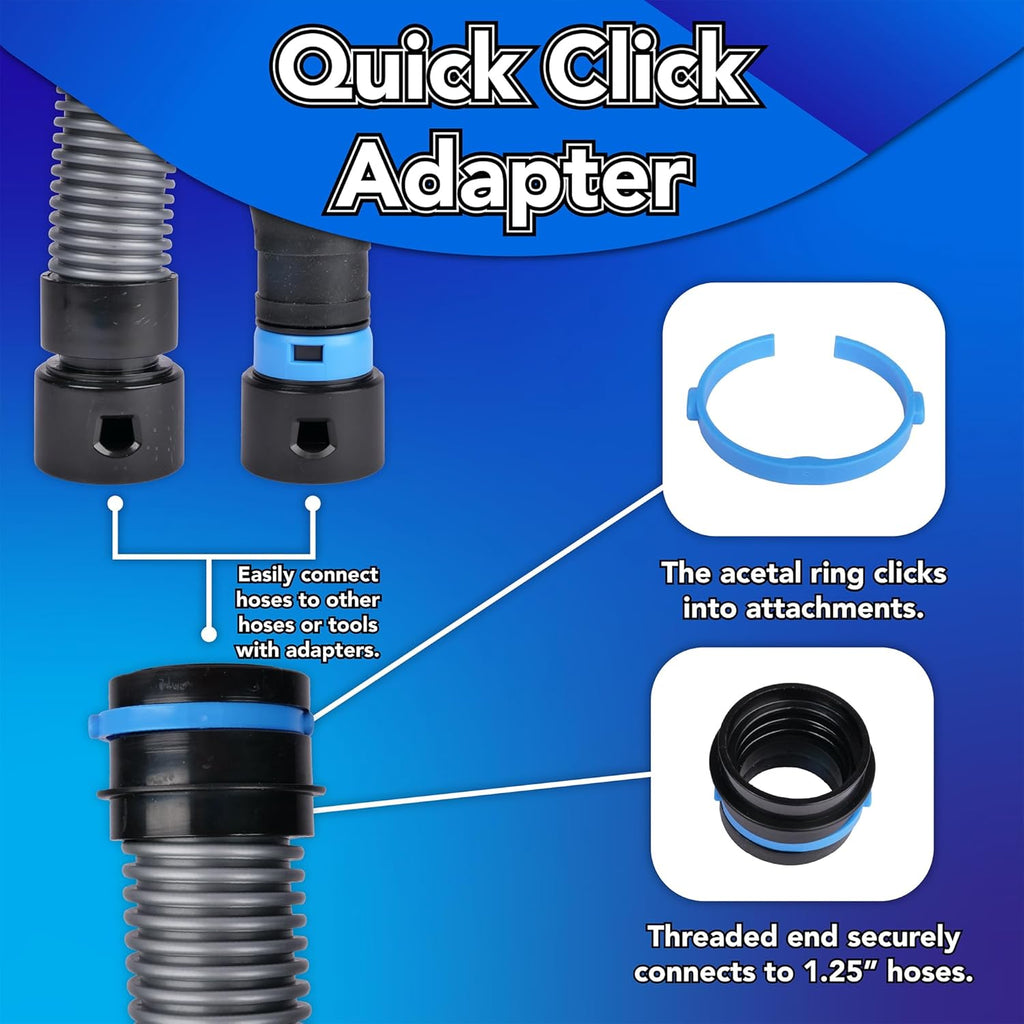 Cen-Tec Systems 94720 Quick Click 20 Ft. Hose for Home and Shop Vacuums with Expanded Multi-Brand Power Tool Adapter Set for Dust Collection