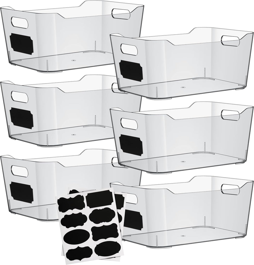 Plastic Clear Storage Bins with Labels, Home Freezer Refrigerator Pantry Organizers and Storage Containers Fridge Organizer Bins Kitchen Organization Cabinet Medicine Bin for organizing