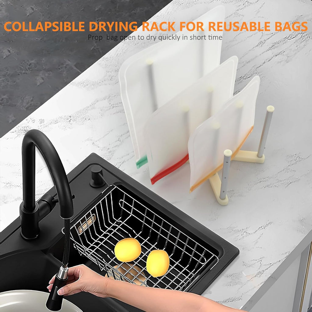 Reusable Storage Bag Drying Rack, Retractable Metal Bottle Drying Rack, Collapsible Cup Draining Rack for Water Bottles, Mason Jars, Mugs, Glass and Sports Bottle(1 Pcs)