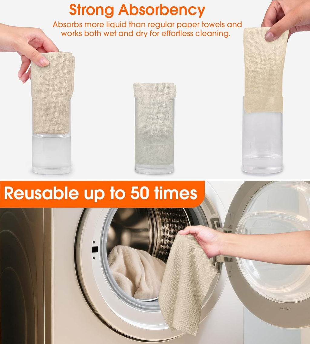 Roll of Microfiber Cleaning Cloth –100 Pack, Tear Away Microfiber Towels, Reusable, Washable, Scratch-Free, Cleaning Supplies, Kitchen Towels for Car, Home, Kitchen, Dishes(Desert Gold)