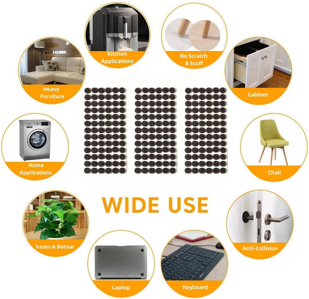 Furnigear Felt Pads Small 3/8" Felt Pads for Cabinet Doors Bumpers, Cabinet Cushion Dots Felt Cabinet Door Stops, Self Adhesive Thick Bumper Pads to Protect Surfaces -Anti Scratch 234 Pcs Round Brown