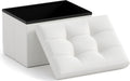 Ornavo Home Small Storage Ottoman Foldable Collapsible Rectangle Linen Ottoman Foot Rest Stool Seat, for Living Room, Bedroom, Home Office, Dorm - 12 x 16 x 12, White