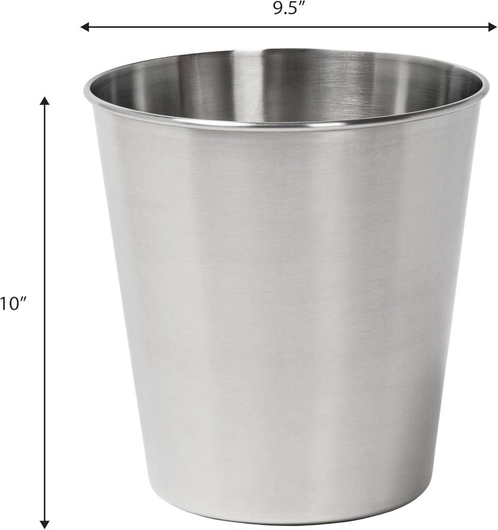 happimess HPM1113C-SET2 Nolan Modern Classic Smooth Steel 2 Gal Waste Bin for Kitchen, Office, Bathroom, Bedroom, Dorm, Brushed Steel (Set of 2)