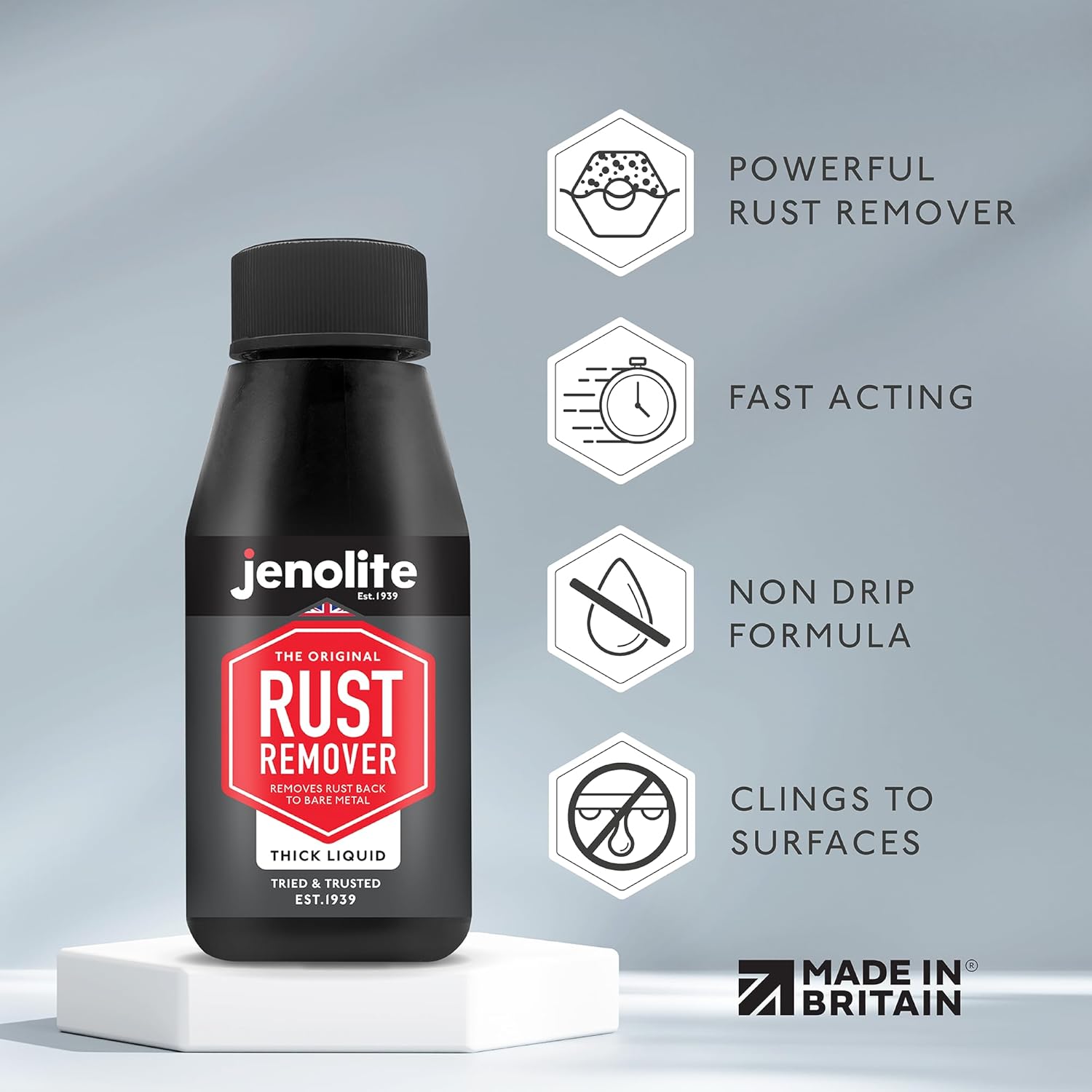 JENOLITE Rust Remover for Metal - Fast Acting No Drip Thick Liquid - Industrial Strength, Removes Rust Back to Bare Metal - 5oz (150ml)