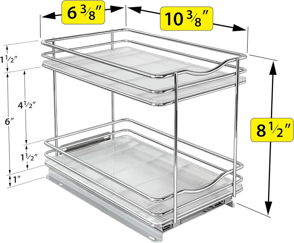 LYNK PROFESSIONAL® Pull Out Spice Rack Organizer for Inside Kitchen Cabinets - 6-1/4 inch Wide - Slide Out Drawer – Chrome Sliding Spice Cabinet Organization Shelf Racks - 2 Tier