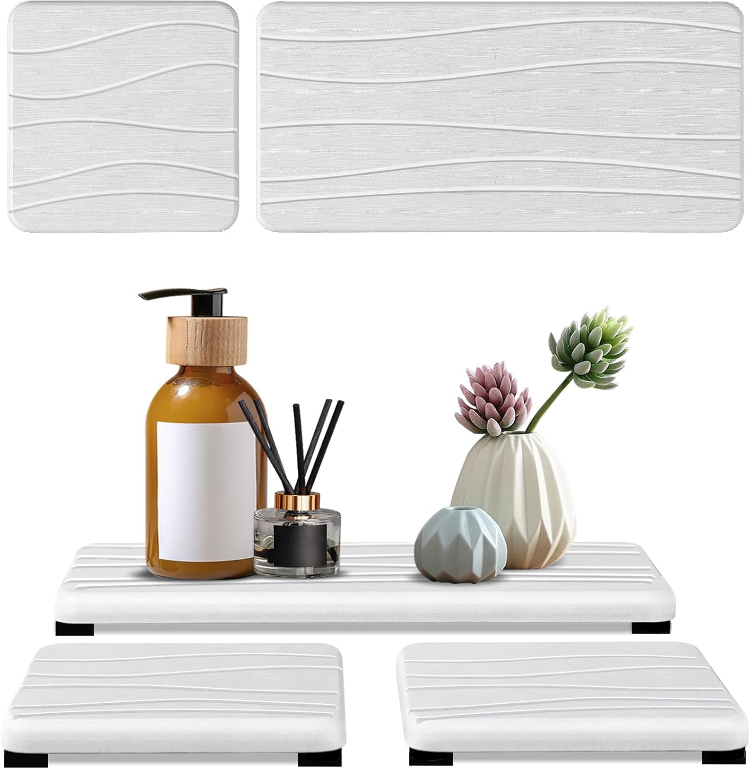 3PCS Water Absorbing Stone Tray, Fast Drying Stone Sink Tray, Stones Soap Trays, Water Absorbent Diatomite Trays, Diatomite Coasters for Kitchen Sink Bathroom Counter, Hand Soap Dish & Holders