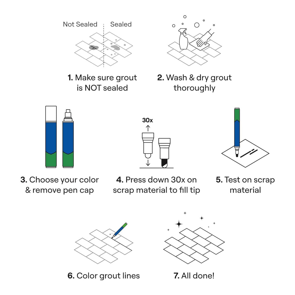 Grout Pen Beige Tile Paint Marker: Waterproof Grout Paint, Tile Grout Colorant and Sealer Pen - Narrow 5mm, 2 Pack with Extra Tips (7mL) - Beige