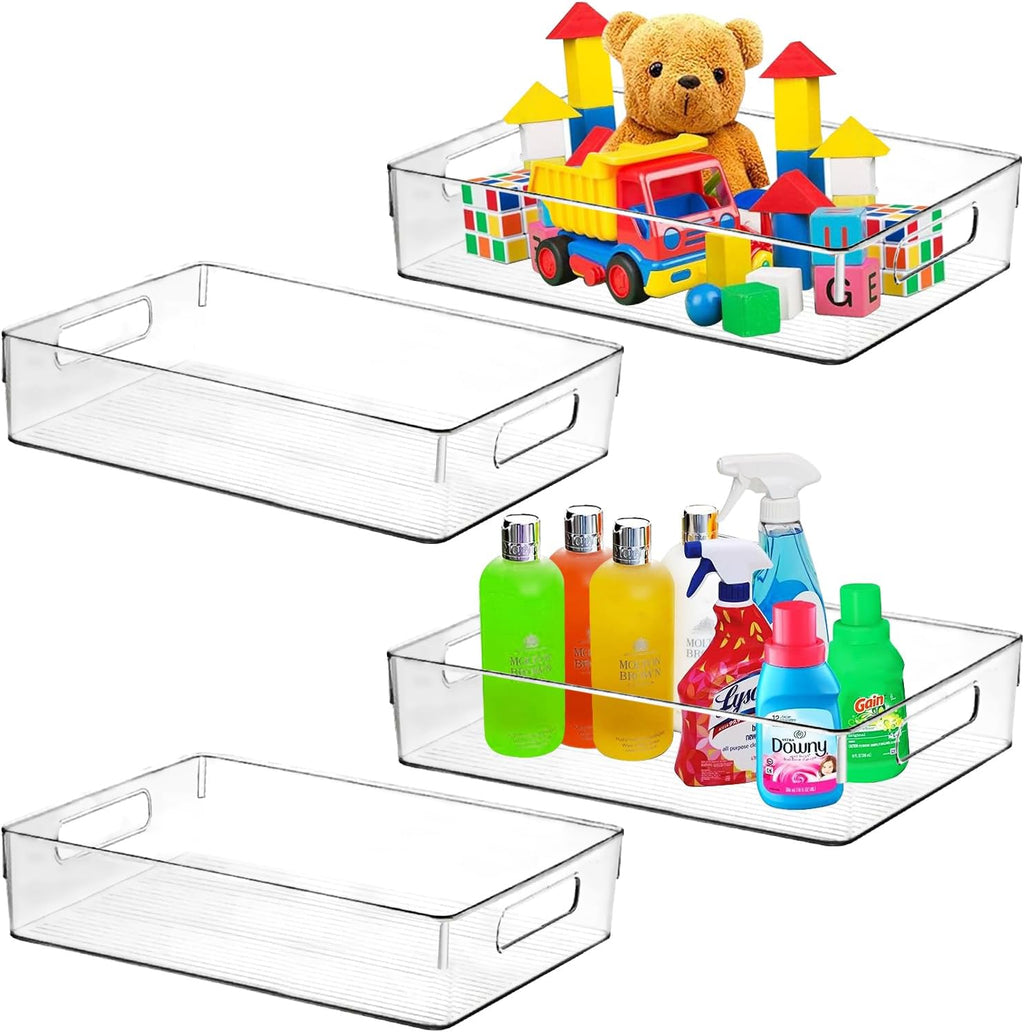Large Clear Plastic Storage Bins, Pantry Organizers and Storage Containers Fridge Organizer Bins for Organizing Home Kitchen Under Sink Bathroom Refrigerator Freezer Laundry Room
