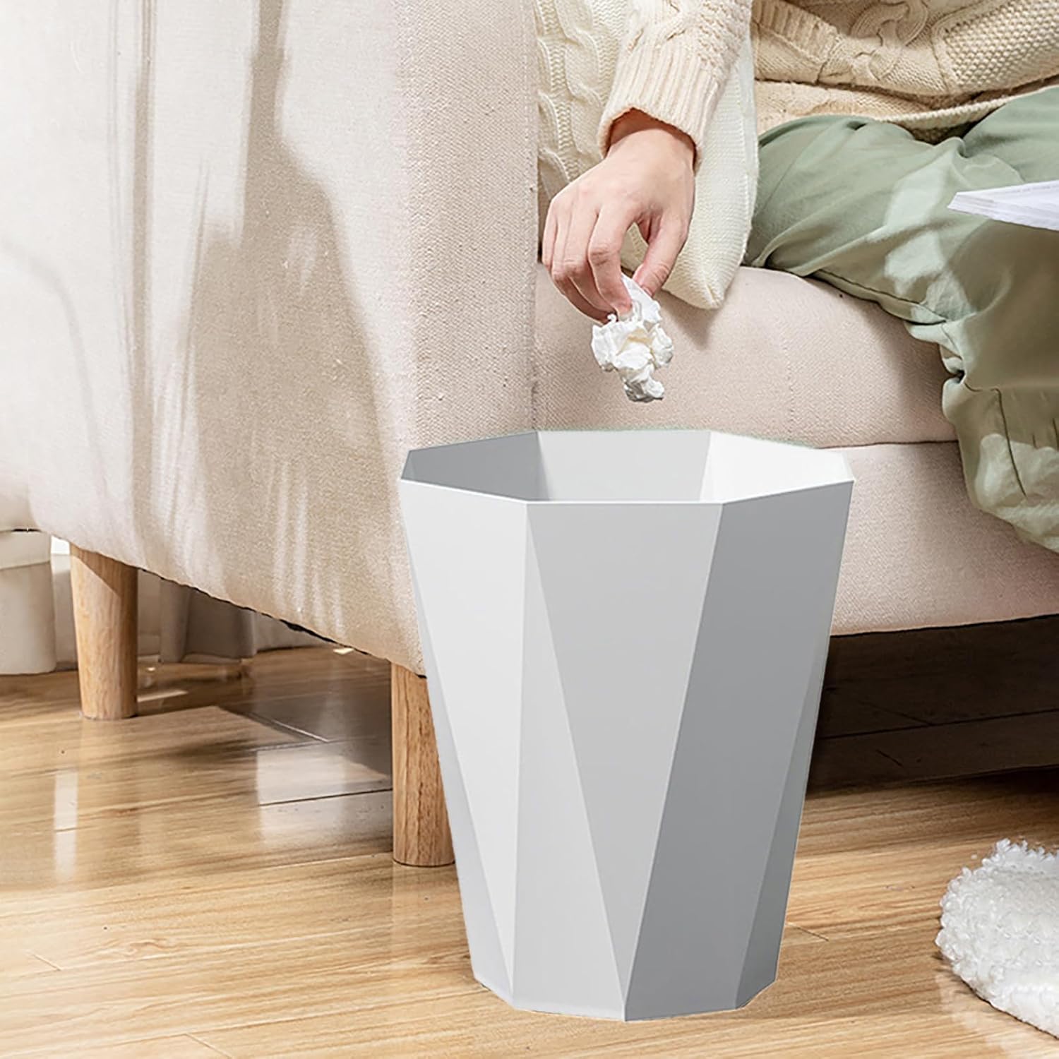 Trash Can Plastic Waste Basket 2.6 Gallon Garbage Can for Bathroom Office Bedroom Kitchen, 2 Pack White