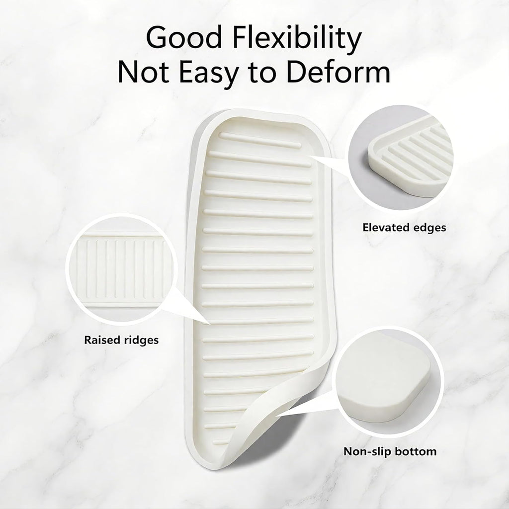 Mofason Silicone Sponge Holder, Tray for Soap and Sponge, Kitchen Sink Tray, Accessories to Help You Clean Kitchen Sink Sponge Rack（White, 2 Pack）