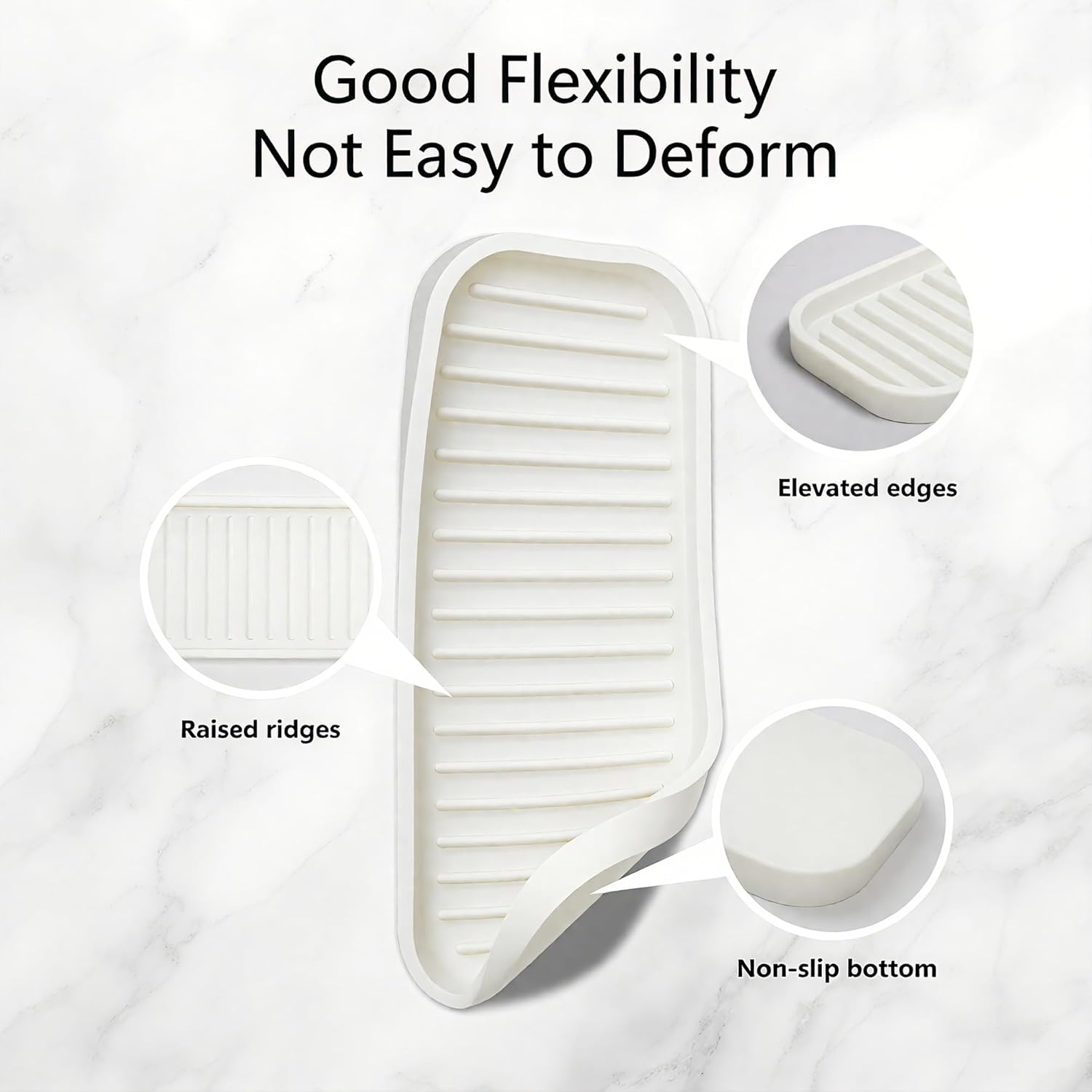 Mofason Silicone Sponge Holder, Tray for Soap and Sponge, Kitchen Sink Tray, Accessories to Help You Clean Kitchen Sink Sponge Rack（White, 2 Pack）