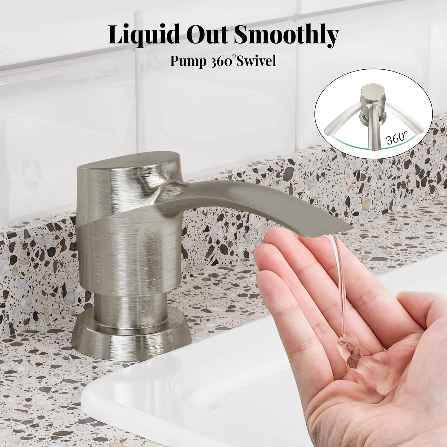 SAMODRA Kitchen Sink Soap Dispenser, Brushed Nickel Soap Dispenser,ABS Dispenser Built-in Pump Head with 11 oz PET Bottle, Refill from Top