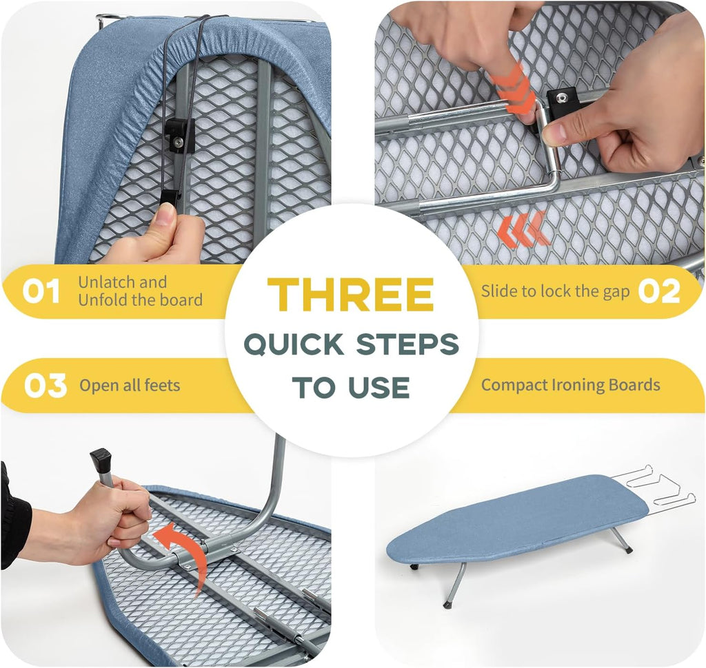 Table Top Ironing Board, RAINHOL Small Folding Iron Board Portable with Non-Slip Feet, Travel Compact Ironing Table for Dorm and Small Space, 31"x12", Blue