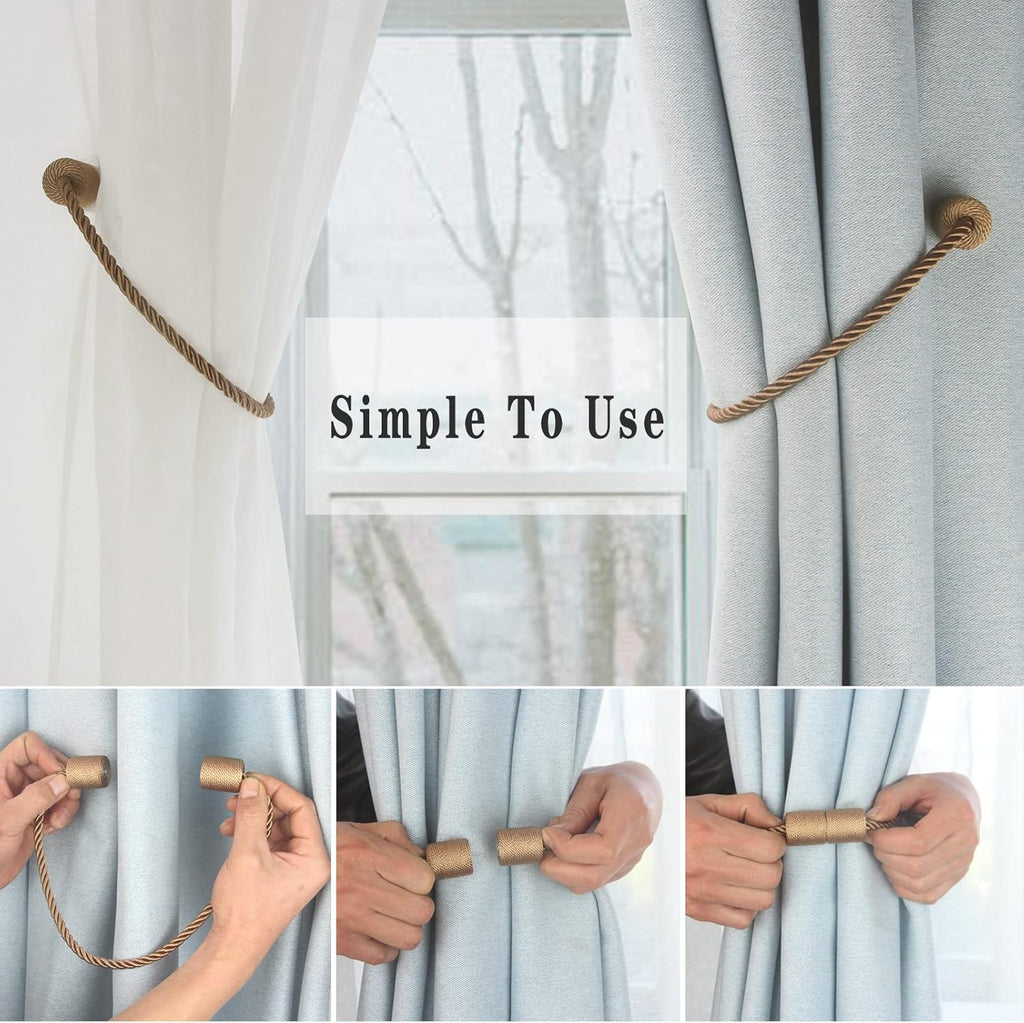 Magnetic Curtain Tiebacks 6 Pack Khaki Curtain Rope Tieback Curtain Holders for Drapes Modern Tie Backs Decorative Curtain Holdbacks