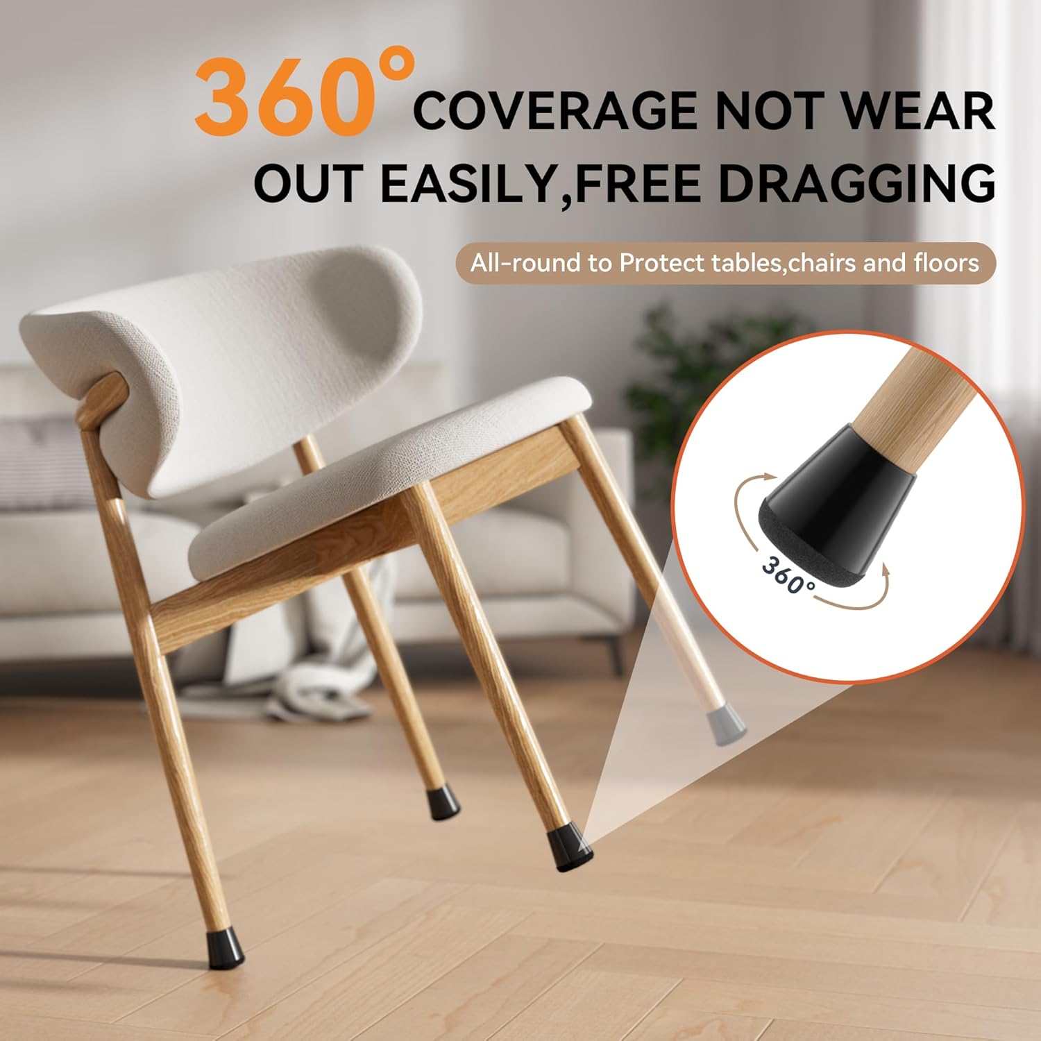 24PCS Extra Small Chair Leg Floor Protectors for Hardwood Floors, Furniture Sliders for Chair Legs, 360°Felt Pad Bottom Wrapped Thickening Furniture Pads Cap Covers to Scratch and Reduce Noise