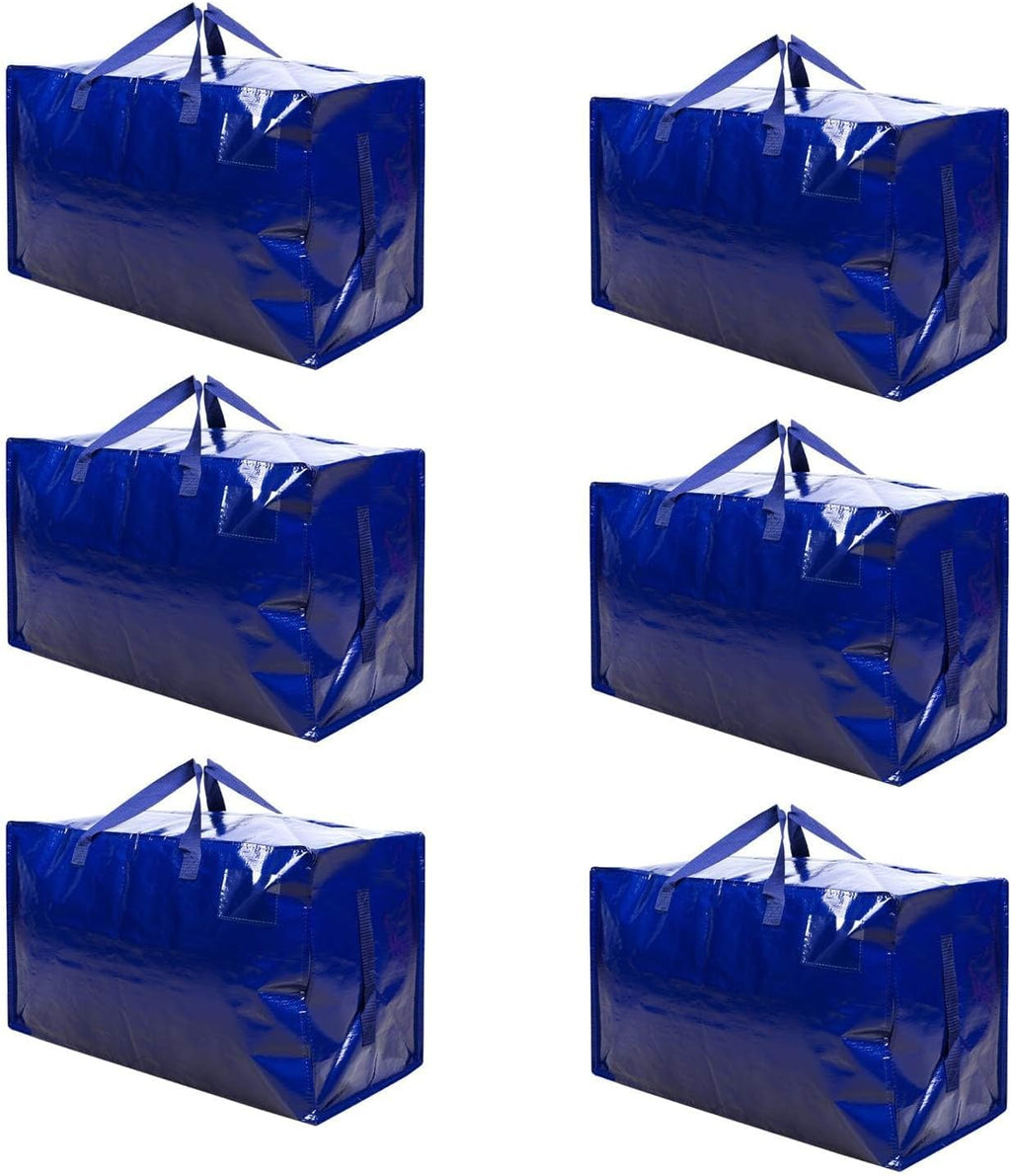 VENO 6 Pack Moving and Storage Bags, Heavy Duty, Alternative to Moving Boxes, Large Packing Totes Supplies for College Dorm Room with Zipper for Clothes, Wide Open Design (Blue, 6 Pack)