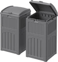 Devoko 33 Gallon Outdoor Trash Can with Dual Lid, Heavy Duty Waterproof Resin Garbage Bins Outside, Hideaway Waste Bins for Patio, Outside Pool, Backyard and Deck (2, Gray)