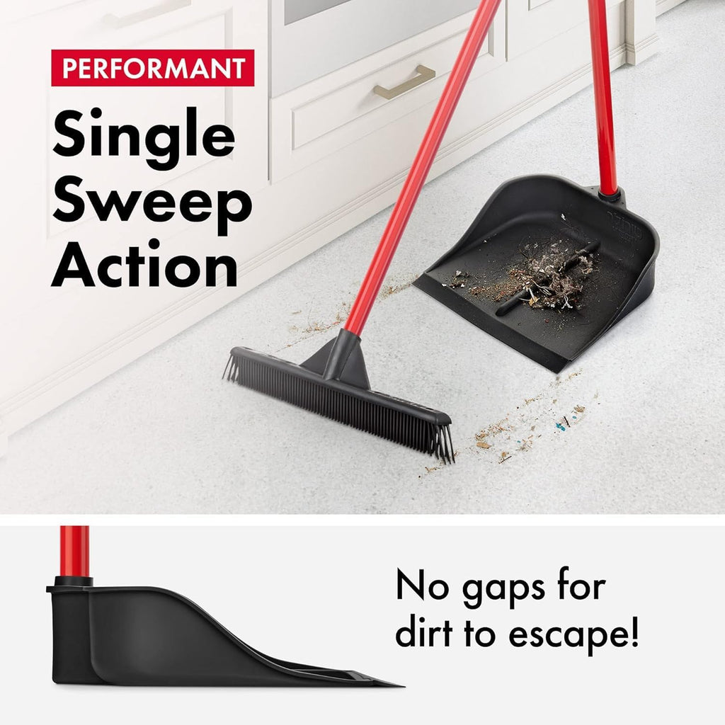 Dustpan with Handle by Ravmag- Solid Natural Rubber Construction- 29” Long Handled Dust Pan- Stand Up Design- Accommodates Any Broom/Hand Brush- Best Dustpans for Home (2 Piece Long Handle)