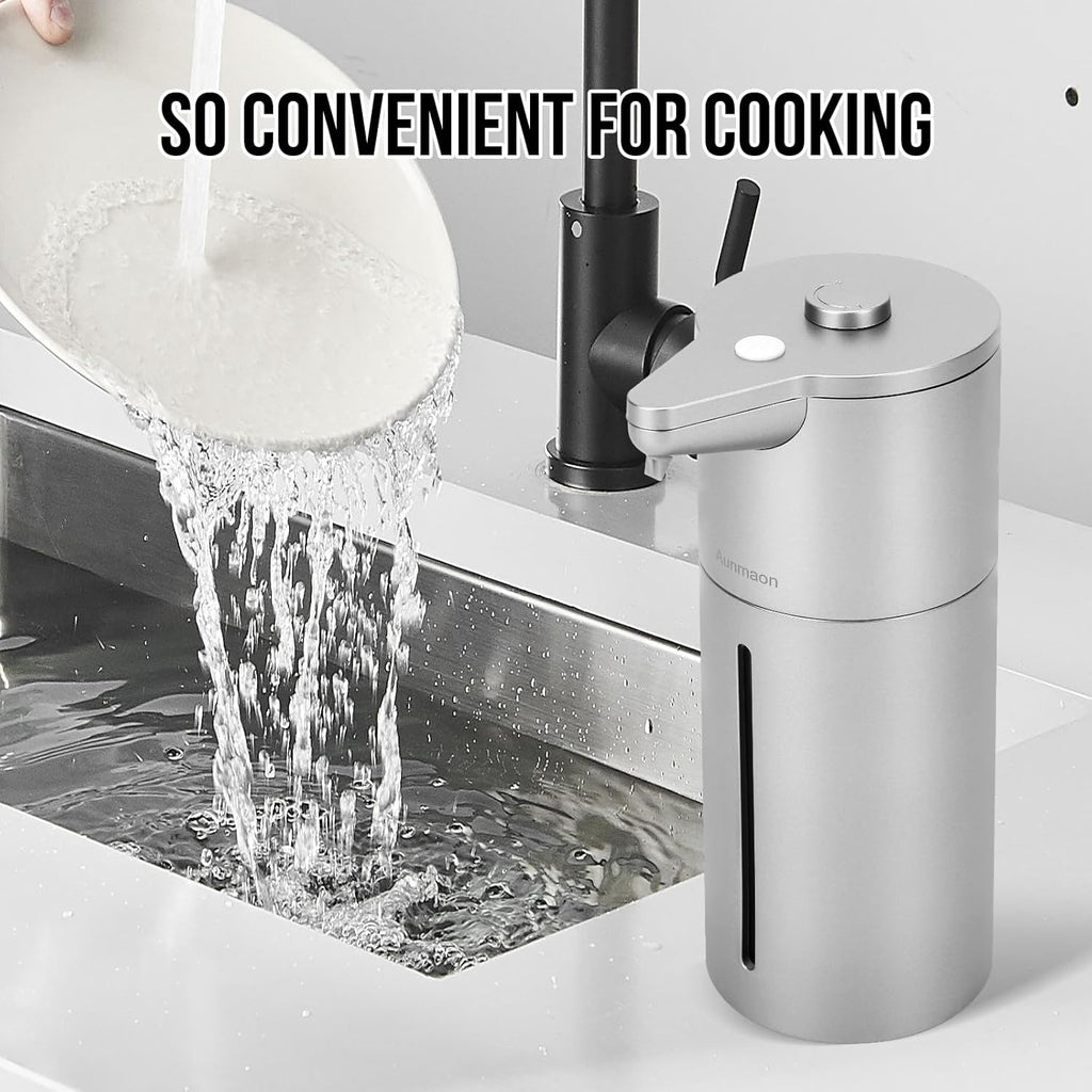 Aunmaon Automatic Soap Dispenser Touchless,Upgrade Adjustable Volume for Thick and Thin Liquid Battery Hand Soap Dispenser,Dish Soap Dispenser Kitchen Bathroom,Auto Soap Dispenser Hands Free Silver