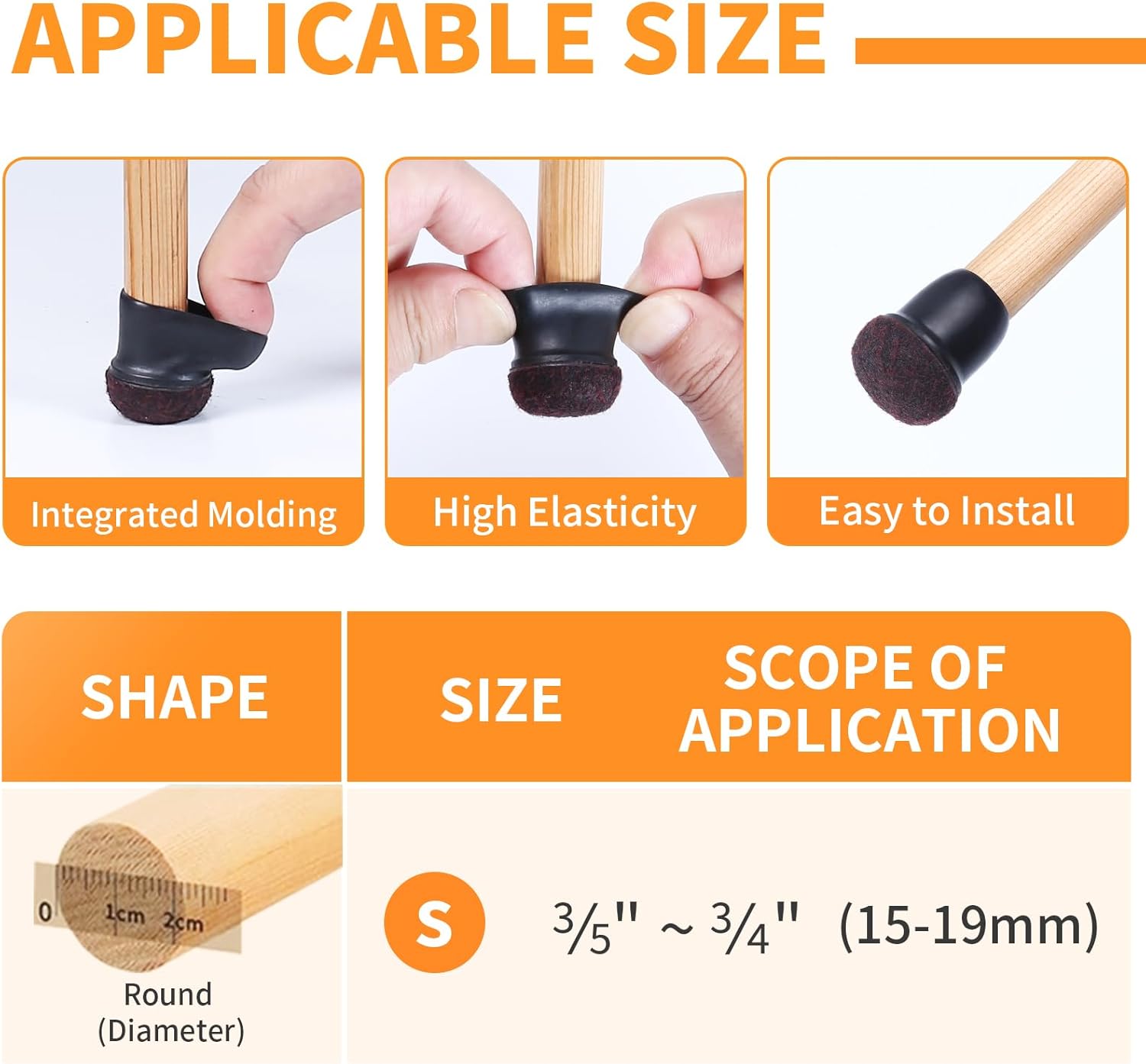 Ezprotekt 24 Pcs Small Black Silicone Chair Leg Floor Protectors for Hardwood Floor, Chair Leg Caps Cover, Felt Furniture Protectors Pads, Bar Stool Leg Protector Round (S Fit: 3/5" to 3/4", 15-19mm)