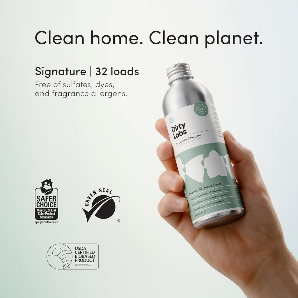 Dirty Labs | Signature Scent | Bio-Liquid Laundry Detergent | 32 Loads (8.6 fl oz) | Hyper-Concentrated | High Efficiency & Standard Machine Washing | Nontoxic, Biodegradable | Stain & Odor Removal
