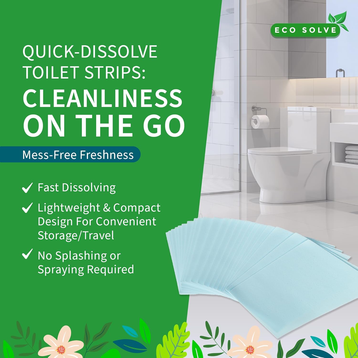 Natural Toilet Bowl Cleaner Strips, Eco-friendly, Non-toxic, Septic Safe, Removes Odors & Stains, Plastic-free, Natural Toilet Bowl Cleaner for Quick and Easy Cleaning, Toilet Fresheners (60 count)