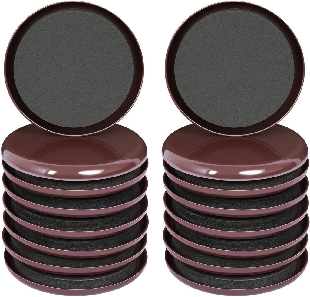 Ezprotekt 3 1/2 inch Furniture Moving Sliders for Carpet, 16 Pcs Round Reusable Furniture Movers Pads for Heavy Table Desk Bed Sofa Fridge Couch Cabinet, Move Furniture Easily & Safely! (Brown)