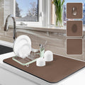 Dish Drying Mat for Kitchen Counter, 16"x24" Dish Drying Pad with Non-slip Rubber Backed, Hide Stain Anti Absorbent for Kitchen Counter, Drying Mat for Coffee Machine Dish Rack (Brown)