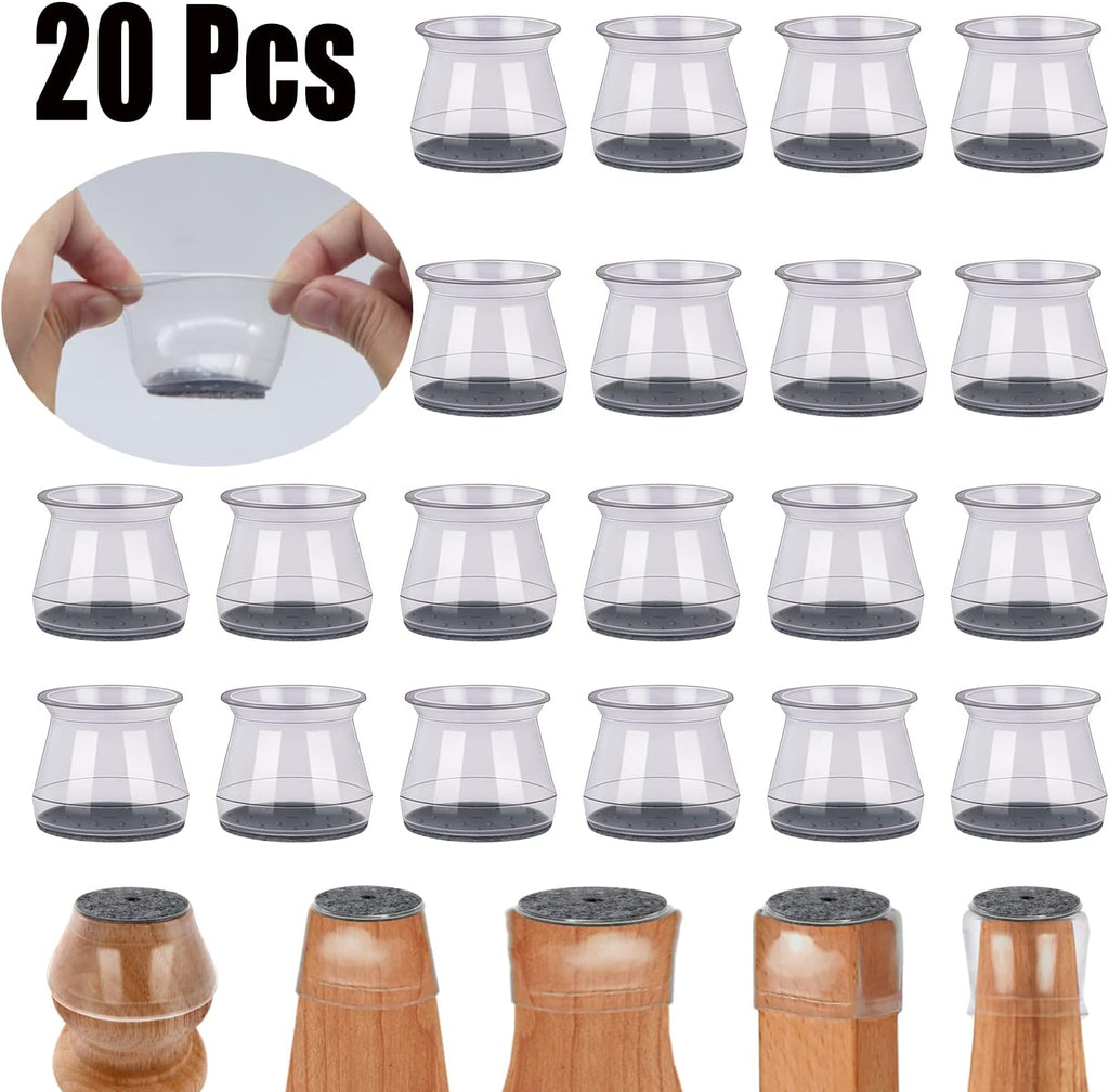 BUMACO 20Pcs Chair Leg Floor Protectors Chair Leg Protectors for Hardwood Floors Silicone Pads Covers to Protect Floors Universal L Clear Fit (1-5/16" to 2")