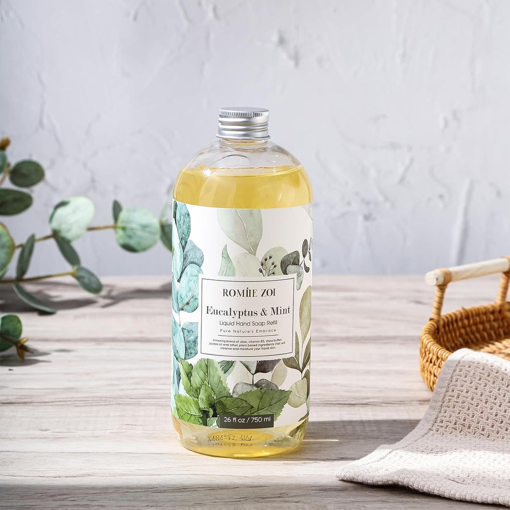 ROMIIE ZOI Liquid Hand Soap Refills, Eucalyptus & Mint, Gentle & Moisturizing Formula, 750 ML/ 26 FL OZ