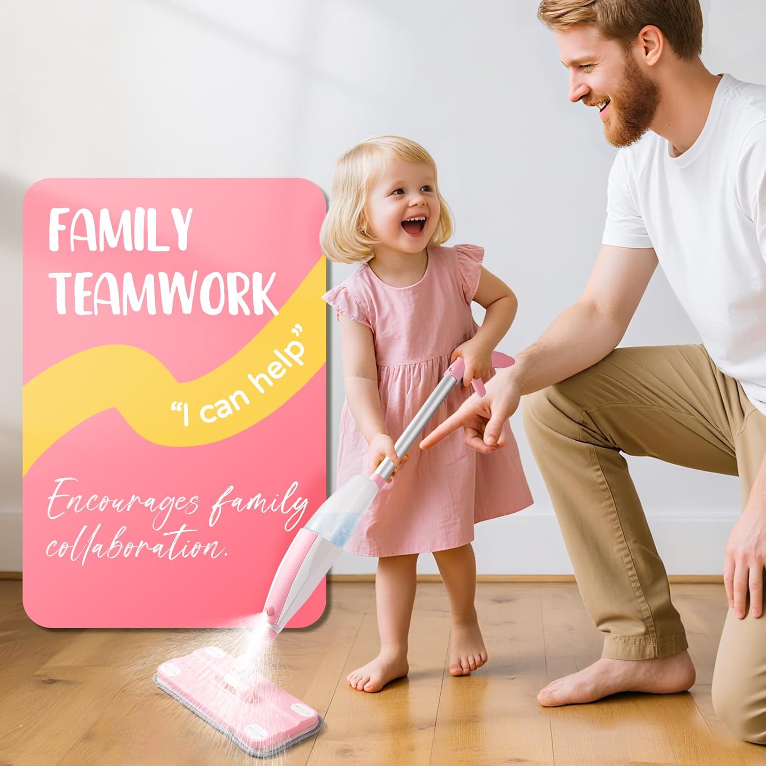 Pink Mini Spray Mop for Toddler-Girls Montessori Cleaning Toy That Real Spray Water,Pretend Playhouse Essentials for Girls Ages 3-8,Toddler Educational Housekeeping Set